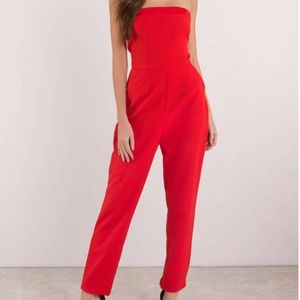 GINA RED STRAPLESS JUMPSUIT